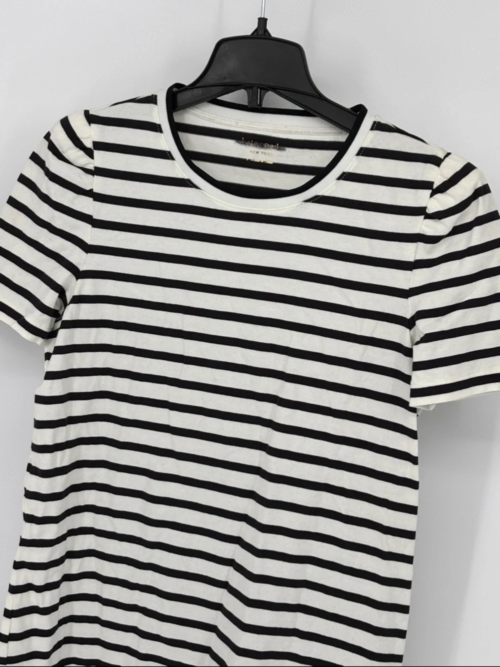 kate spade Black cream Striped puff sleeve cotton pull on dress size Large NWT